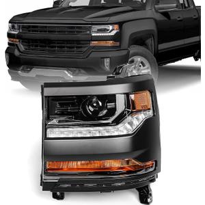 Headlight Assembly Compatible with Chevy Silverado 1500 2016 2017 2018 (Hid/Xenon Model) Factory Replacement Head Light Lamp Black Housing Left Driver Side