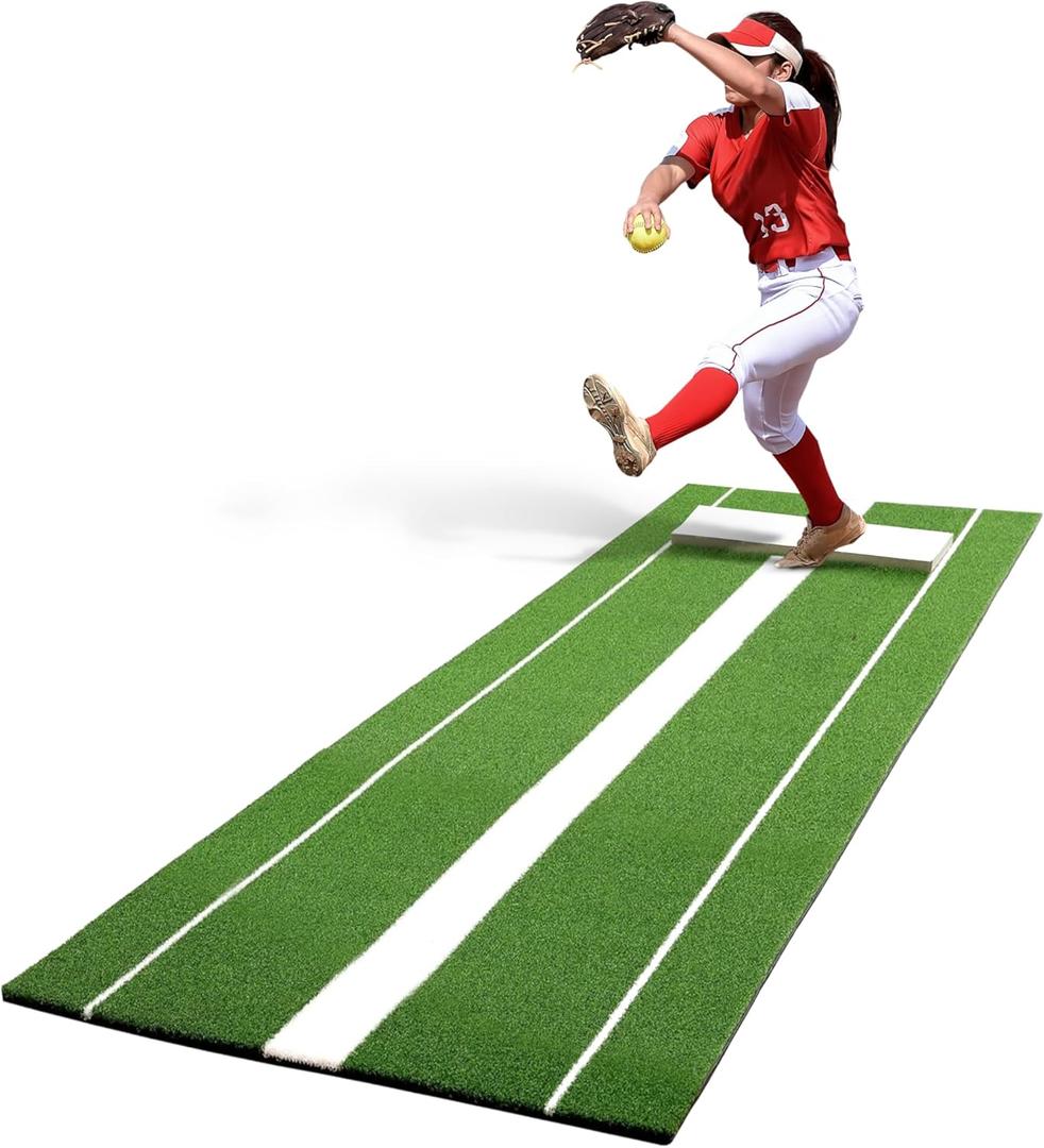 Softball Pitching Mat with Rubber 10x3 ft Softball Pitching Mound with Antifade Turf and Antislip Foam Backing Fastpitch Equipment for Softball and Baseball Pitchers Practice