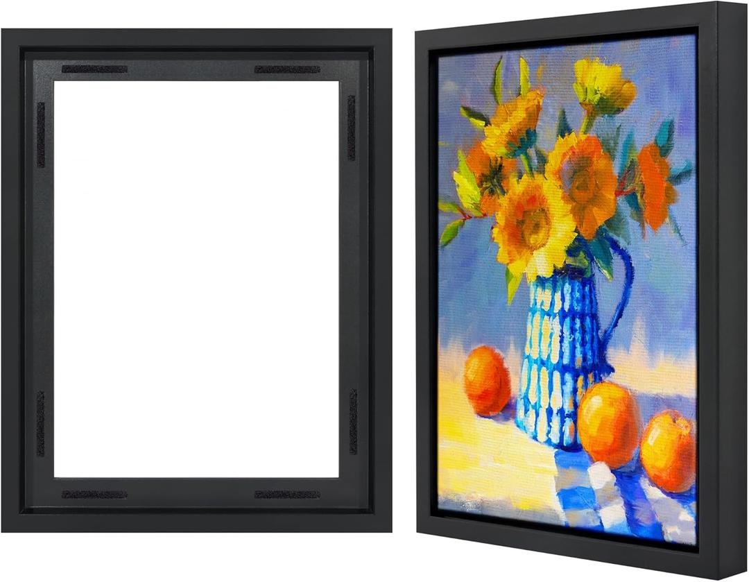 Americanflat 12x16 Canvas Floating Frame with Adhesive Strips Included - Vertical and Horizontal Floating Frame for Artwork - Canvas Frames for Wall Display - Black