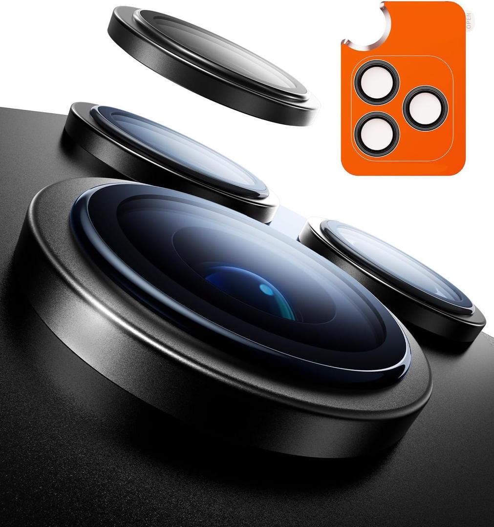 TORRAS 3-Year Ultimate Durability for iPhone 16 Pro Max/16 Pro Camera Lens Protector - 1:1 Invisible Fit & Ultra Clarity, Military-Grade 9H+ Aerospace Glass Anti-Scratch Easy Installation, Black Titanium