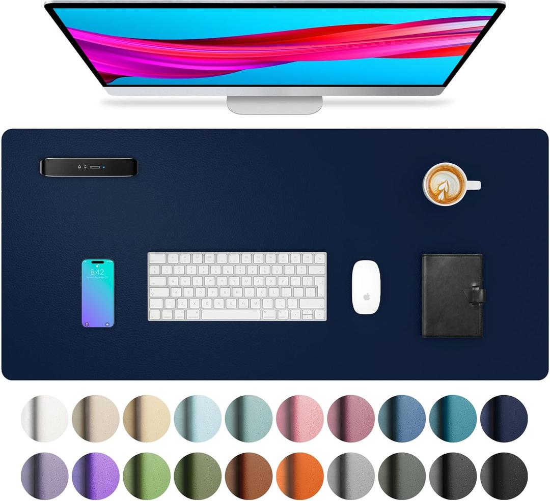 Aothia Leather Desk Pad Protector, Mouse Pad, Office Desk Mat, Non-Slip PU Leather Desk Blotter, Laptop Desk Pad, Waterproof Desk Writing Pad for Office and Home, (Dark Blue, 31.5" x 15.7")