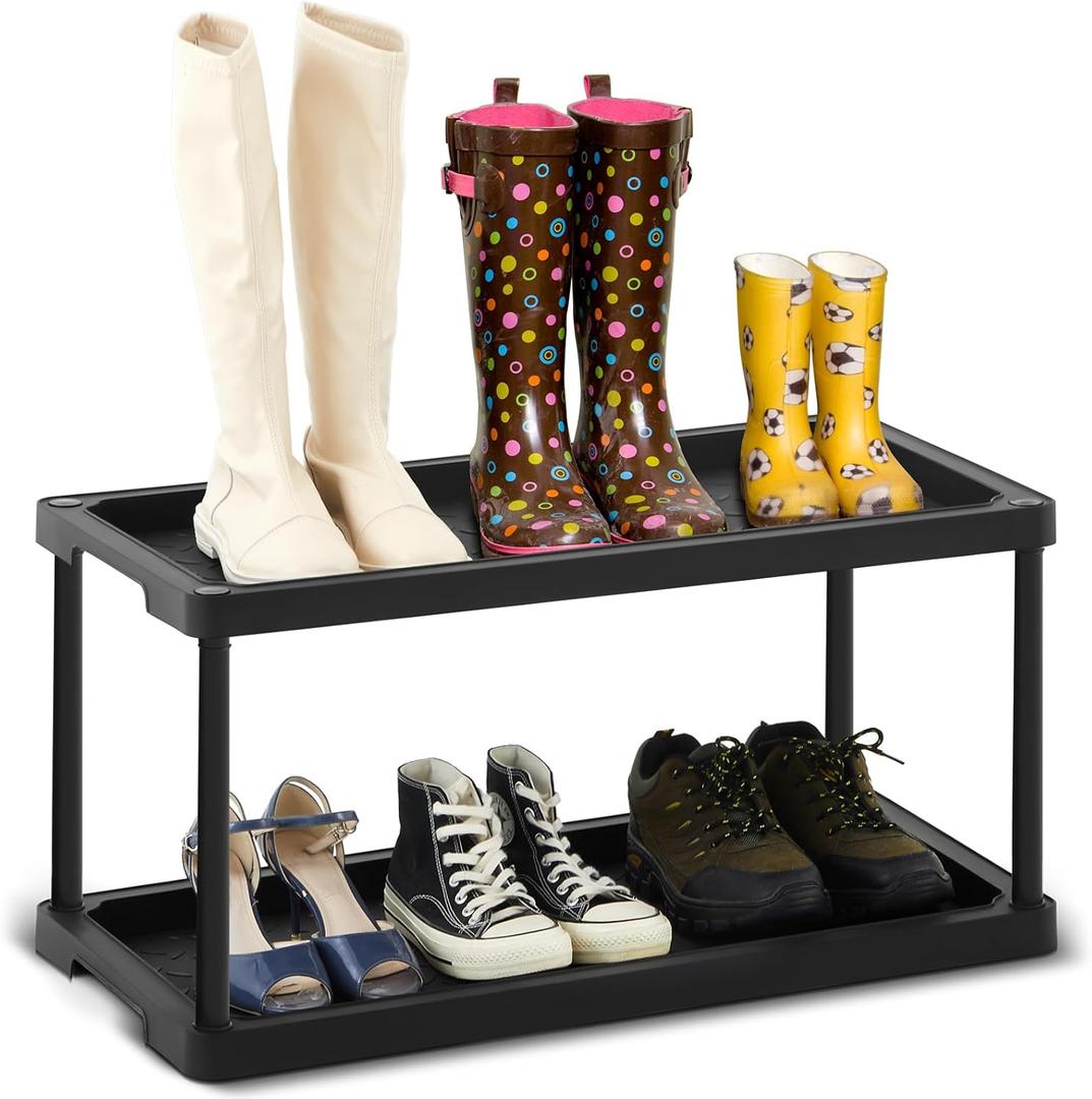 Boot Shoe Organizer Rack Plastic Boot Tray Large Waterproof Utility Shoe Mat Storage Shelf for Indoor Outdoor Entryway Hallway Closet Use in All Seasons Black(28" d X 14.5" w X 14.5" h)