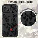 for iPhone 15 Case with Finger Strap Holder, Cute Cool Butterfly Print Pattern Design for Women Men, Shockproof Anti Scratch Hand Kickstand Protective Cover, Gray