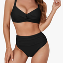 Twist High Waisted Bikini for Women Cross Lace Up Bathing Suit Ruched Bikini Swimsuits Tummy Control Swimwears, M
