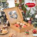 COTOPHER 18Pcs Christmas Cookie Boxes with Window, 10x10x2.5 inch Brown Bakery Boxes for Gift Giving, Kraft Treat Boxes Dessert Boxes for Cakes Donuts Chocolate Strawberries Pastries Muffins
