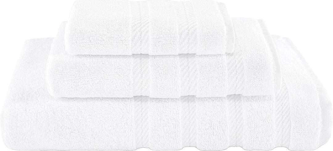 American Soft Linen Premium 3 Piece Towel Set, 1 Bath Towel 1 Hand Towel 1 Washcloth, 600 GSM 100% Cotton Turkish Towels for Bathroom, White Towel Set