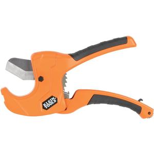 Klein Tools 50063 Ratcheting PVC Pipe Cutter, Cuts 1-1/4-Inch I.D. PVC, CPVC, PEX Pipes, One-Handed Operation, Replaceable Blades