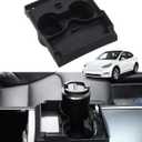 2 in 1 Cup Holder Insert for Tesla Model Y/Model 3 Accessories 2021-2024 2025 Center Console Organizer Silicone Material with Sunglasses Holder&USB Hub Black