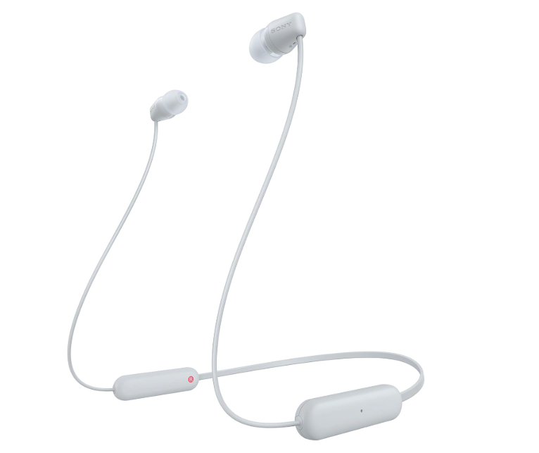 Sony WI-C100 Wireless in-Ear Headphones - Up to 25 Hours of Battery Life - Water Resistant -Built-in mic for Phone Calls - Voice Assistant Compatible - Reliable Bluetooth® Connection - White