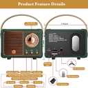 Retro Bluetooth Speaker, Wireless Mini Portable Speakers Support USB/TF Card/AUX, Vintage Radio Bluetooth Speaker for Kitchen Desk Bedroom Office Outdoor, Retro Gifts for Women Men, Green