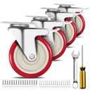 5 Inch Heavy Duty Caster Set of 4, Swivel Plate Castor Wheels with Dual Locking Brakes, Silent Polyurethane (PU) Wheels, 360 Rotation, 2800lbs Load Capacity