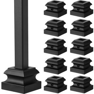 Iron Baluster Shoes Stair Flat Shoe with Screw for 1/2 Inch Square Scroll Basket Twist Knuckle Staircase Balusters Metal Spindle Railing, Satin Black (12 Pcs)