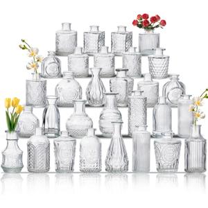 Glass Bud Vase Set of 30, Small Flower Vases, Glass Vases for Centerpieces, Vintage Home Table Decorations Bud Vases (30 Pcs, Clear)
