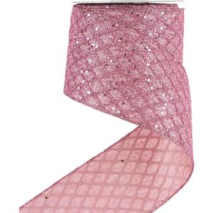 HUIHUANG Pink Wired Christmas Ribbon 4 inch Light Pink Glitter Wired Ribbon Diamond Mesh Wire Ribbon for X-mas Tree Decorations, Wreaths, Garland, Large Bows Making, Home Decor -10 Yards