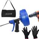 DrainX SPINFEED 35 Foot Snake Drum Auger | Drill Power or Manual Use - Auto Extend and Retract Snake | Work Gloves and Storage Bag Included