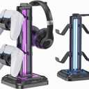 KDD RGB Headset Stand with 9 Light Modes - Controller Holder for Desk - Rotatable Headphone Stand & Detachable Controller Hook for PC Earphone Accessories(Black)