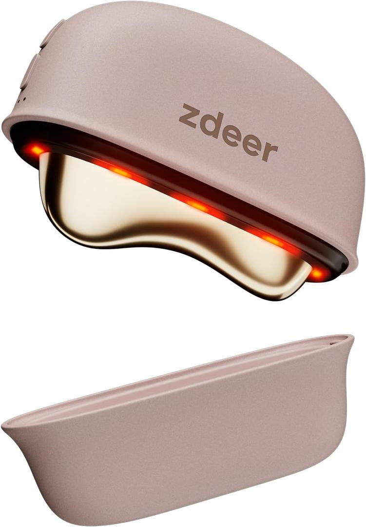 ZDEER LED Red Light Therapy for Face & Neck Massager Facial Care Device Electric Gua Sha Brass Tool with Heat & Vibration for Firming, Sculpting & Skincare, Pink