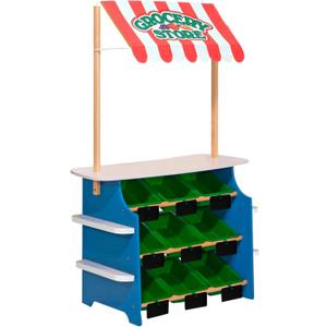 Melissa & Doug Wooden Grocery Store and Lemonade Stand - Reversible Awning, 9 Bins, Chalkboards