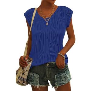 AUSELILY Women's 2025 Trendy Summer Cap Sleeve Tank Tops Casual Ladies Loose Fit V Neck T Shirts, Blue, Medium AUSELILY Women's 2025 Trendy Summer Cap Sleeve Tank Tops Casual Ladies Loose Fit V Neck T Shirts, Blue, Medium