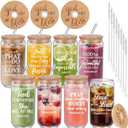 Tioncy 8 Pcs Christian Gifts for Women 16oz Bible Verse Coffee Drinking Glass Cups with Bamboo Lids Straws Brushes Inspirational Religious Gifts for Church Christian Party Favor