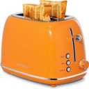 Roter Mond 2 Slice Toaster Retro Stainless Steel with Bagel, Cancel, and Defrost Functions, 6 Bread Shade Settings, Extra Wide Slots and Removable Crumb Tray, Orange