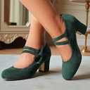 Women's Purple Mary Jane Pumps - Suede Chunky Heel Dress Shoes with Double Bow Straps, 1950s Vintage-Inspired Style for Weddings, Parties and Elegant Everyday Outfits 10