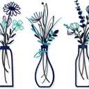 3 Pieces Metal Flowers Wall Arts - Rustic Farmhouse Style Dcor Metal Wall Art Black Minimalist Flower Natural Themed Wall Decors for Home Bedroom Dining Room Housewarming (Blue)