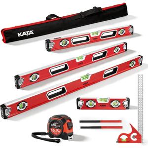 KATA 4-Piece Magnetic Level Set, 16", 24", 32", 48" Aluminum Spirit Levels