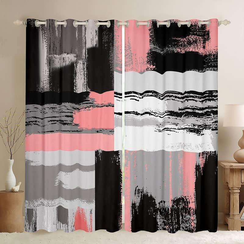 Feelyou Buffalo Check Curtains for Bedroom Living Room Geometric Blackout Curtains Kids Geometry Pink Grey Black White Darkening Dreapes Modern Art Window Treatments (2 Panels, 52 x 63 Inch)