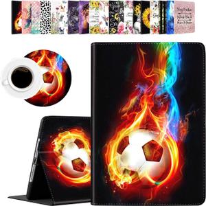 Case for iPad 10.2 8th Gen 2020 / 7th Gen 2019 / iPad Air 10.5 inch 2019 / iPad Pro 10.5, Durable Shockproof Protective Cover for iPad 8th / 7th with Coasters Set Flame Soccer