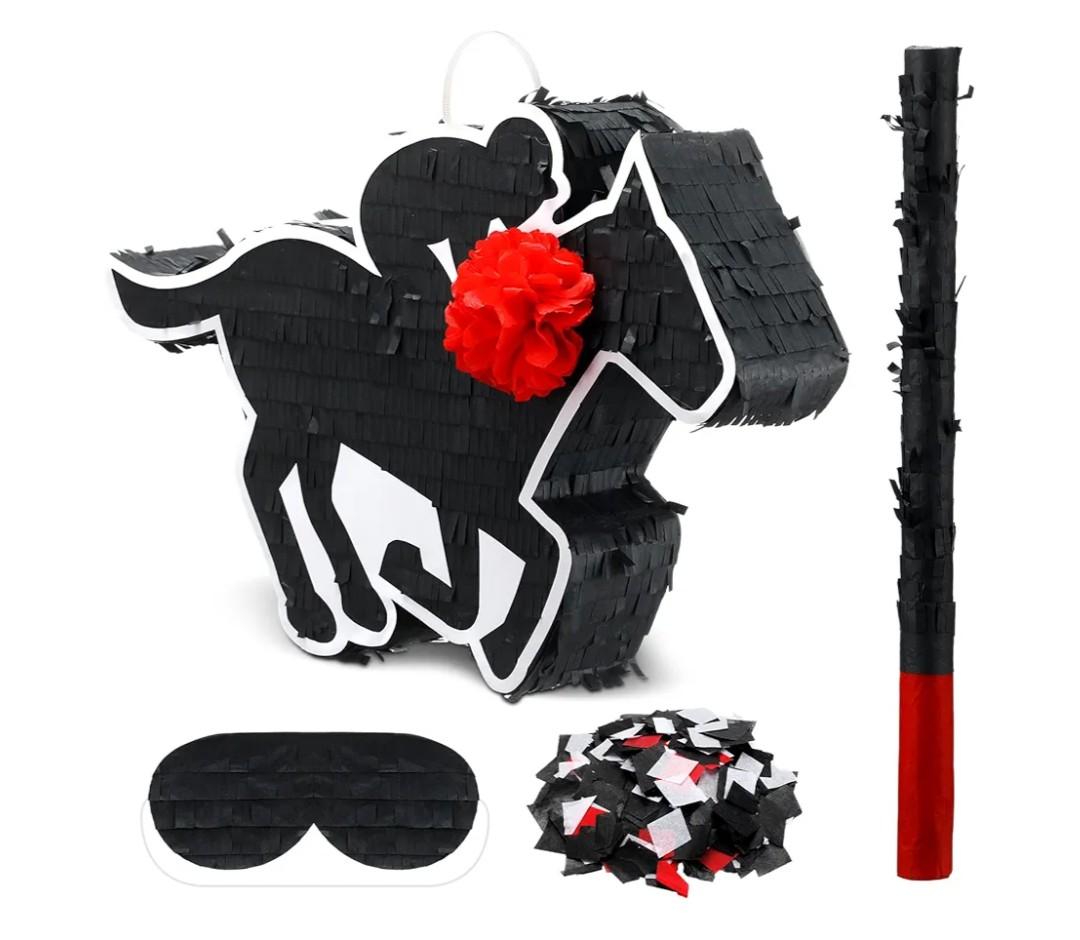 Hollowfly Horse Piñata with Rose Pattern Derby Day Jockey Piñata Include Blindfold Stick Confetti Western Cowboy Party Decoration Favors for Horse Racing Birthday Classroom Activities