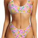 SUUKSESS Women High Waisted Thong Bikini Set Reversible String 2 Piece Swimsuit, Size Large