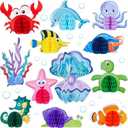 12 Pieces Under The Sea Party Decorations Ocean Sea Animal Honeycomb Centerpiece Ocean Themed Party Table Decoration Fish Sea Creature Mermaid Birthday Centerpiece for Beach Baby Shower Party Supplies