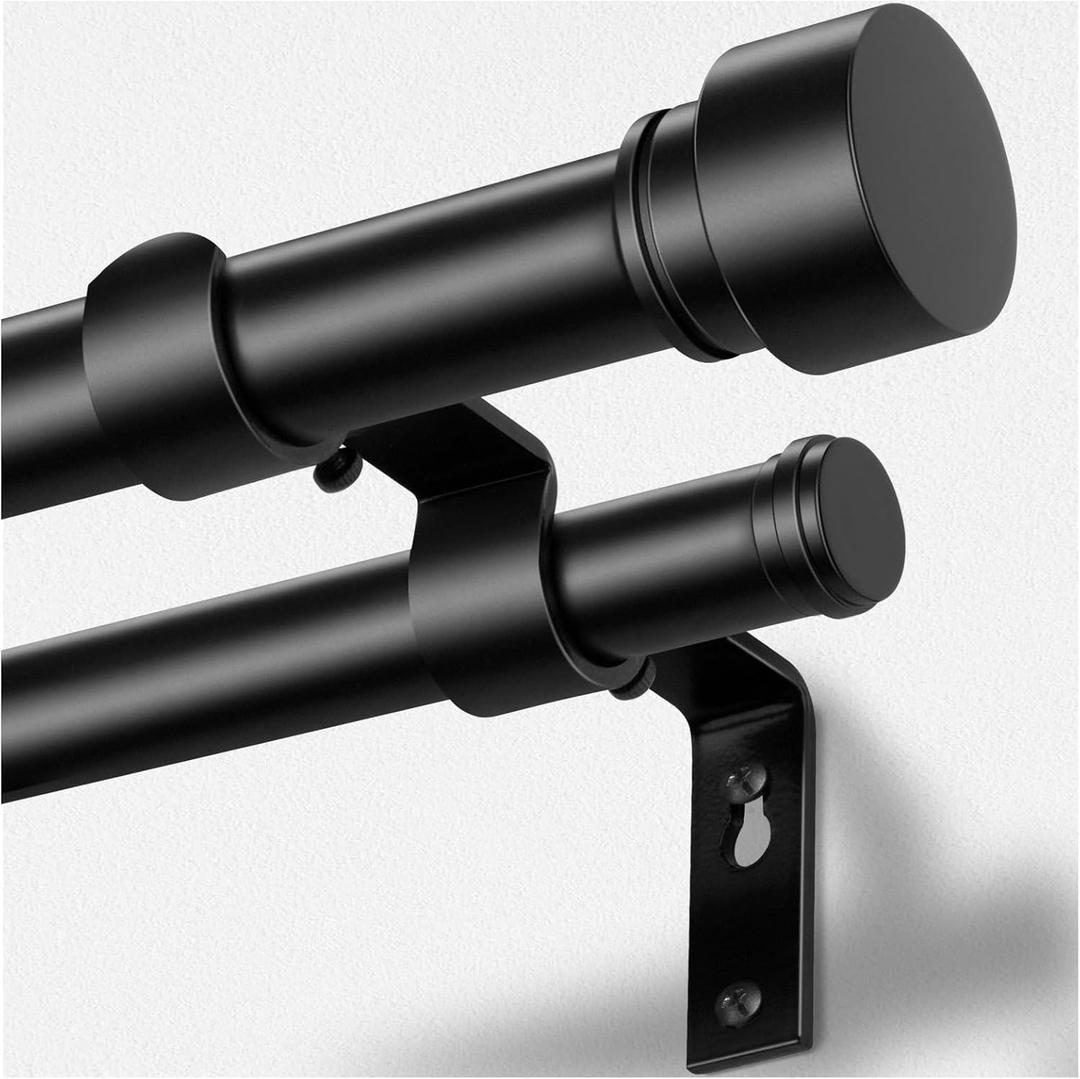 TONIAL Black Double Curtain Rods for Windows, 72-150 Inch, Simple Finials
