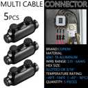 Copkim 5 Pcs Insulated Wire Connectors Black Splice Connector 2 Ports Multi Cable Soldering Lugs Double Side Entry Cable Splicers with Oxide Inhibitor (2/0-6 Wire Range)