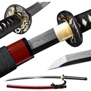Real Handmade Katana Sword Full-Tang Samurai Sword with High Carbon Steel Blade, Razor Sharp Cutting Edge, Traditional Wooden Handle & Sheath- Katana for Display & Collectors