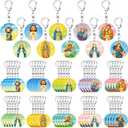 4 x Landical Catholic Gifts Catholic Saints Keychain Acrylic Christian Keychain Religious Key Ring Gifts Jewelry for Women Men