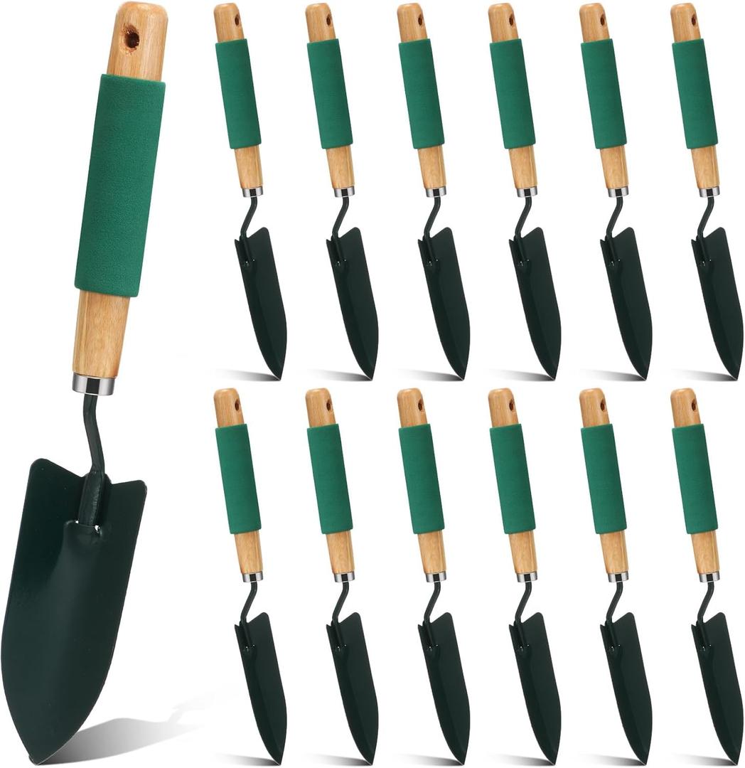 Lasnten 12 Pcs Small Gardening Tool Shovel Digging Trowel Wood Handle 14 Inch Garden Flower Planting Tool for Community Lawn Farm Flower Seed Plant Planting Weeding Indoor Plant Care