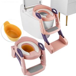 3 in 1 Toddler Potty Training Seat Chair with Ladder and Basin for Boys and Girls, Adjustable Kids Potty Training Seat for Toilet with Anti-Slip Wide Steps and Safety Handles (Pink)