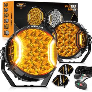 Auxbeam V-Ultra Series 7" 226W Side Shooter LED Offroad Lights, Amber DRL 3 Modes Light Bar, 270 Coverage Round LED Pods Spotlights, 26800LM Yellow Fog Lights with Protective Covers, Pair