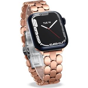 Designer Band for Apple Watch 40mm 41mm 42mm 38mm 44mm 45mm 46mm 49mm for Women, Stainless Steel Dressy Bands Compatible with Apple Watch Series 11,10,Se,9,8,7,6,5,4,3,2,1 for iWatch (Rose Gold - Shiny&Brushed)
