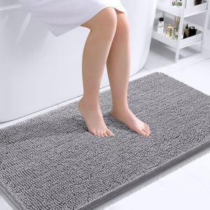 OLANLY Bathroom Rugs 44x24, Extra Soft Absorbent Chenille Bath Rugs, Rubber Backing Quick Dry, Machine Washable Bath Mats for Bathroom Floor, Tub and Shower, Home Decor Accessories, Grey
