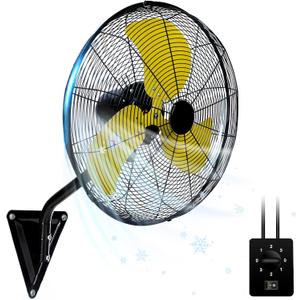 20In Wall Mount Fan, 120° Oscillating Fan and High Velocity 3-Speed Wall Fans, 5500 CFM Industrial Outdoor Wall Fans for Commercial, Garage, Residential, Warehouse - Etl Listed, Yellow