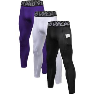Queerier Men’s Compression Pants Athletic Running Leggings Workout Tights Quick Dry Base Layer for Basketball Sports, L