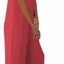 Womens Casual Sleeveless Strap Loose Adjustable Jumpsuits Stretchy Long Pants Romper with Pockets (Red, L)