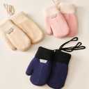 Kids Winter Mittens Cold Weather Knitted Mitt Gloves Double Layer Fleece Lined Thermal Gloves 4-6T Outdoor Warm (Blue)