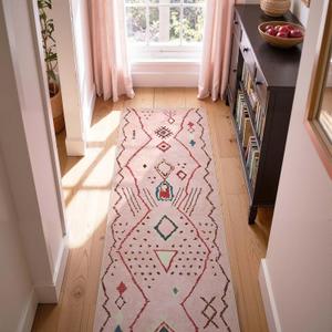 jinchan 2x6 Runner Rug Pink Washable Modern Boho Rug Geometric Hot Nerd Floor Cover Soft Low Pile Non Slip Accent Mat Lightweight Cozy Throw Carpet for Kitchen Bathroom Laundry Room Study Dorm