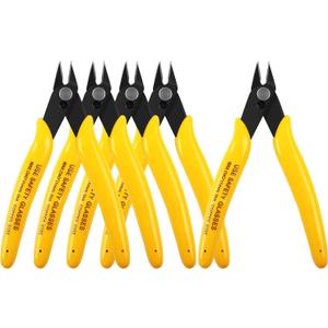 HongWay Pack of 5 Micro Flush Cutters, Wire Cutter with Internal Spring, Diagonal Cutters for Electronics, Heating Wire, Model Sprue, Soft Copper Wire Snips, 5 Inches, Yellow