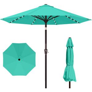 Kingdura 10FT Outdoor Patio Umbrella with Solar Lights, Market Table Umbrella with Push Button Tilt & Crank, 8 Sturdy Ribs, 32 LED Lights, UV Protection for Garden Lawn Deck Backyard Pool (Tiffany blue)