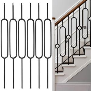 Wrought Iron Balusters - 10Pack - Hollow Single Oval Iron Spindles, Decorative Metal Balusters for Decks, 1/2 Inch Square Baslusters for Staircase Interior (Satin Black) - GD09
